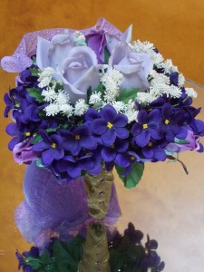 LAVANDER ROSES SURROUNDED WITH AFRICAN VIOLET BOUQUET